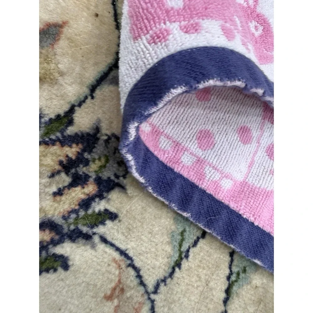 VTG Pottery Barn Kids Ladybug Beach Towel Pink Navy Blue Trim 2017